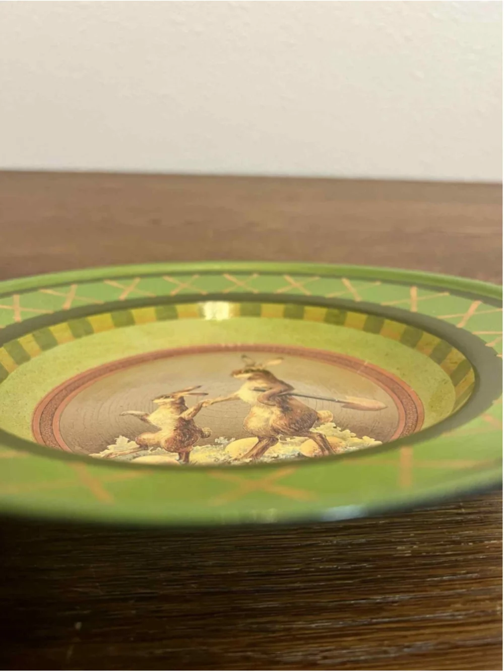 Katherines Collection Decorative Bunny Plates Set X2 Green Lattice Easter Spring